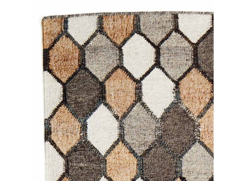 Tapis de créateur moderne à motif géométrique en laine et coton - Tapioca Viadurini