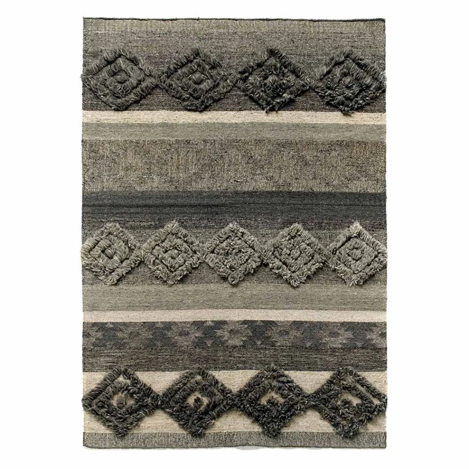 Tapis rectangulaire en laine, coton et viscose pour salon moderne - Zorro Viadurini