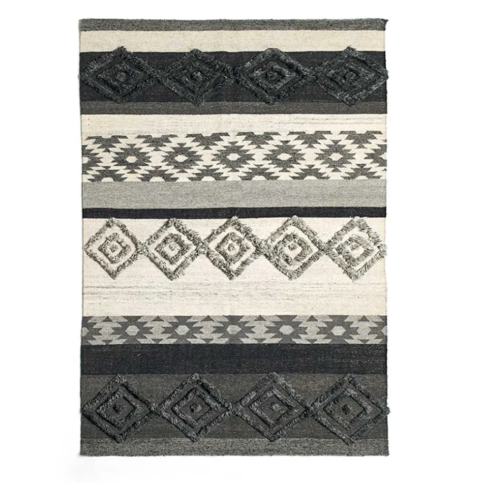 Tapis rectangulaire en laine, coton et viscose pour salon moderne - Zorro Viadurini