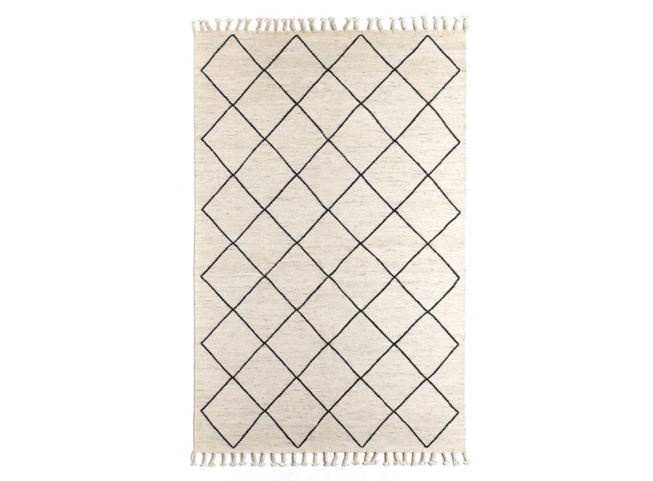 Tapis de salon moderne à motif géométrique en laine et coton - Metria Viadurini