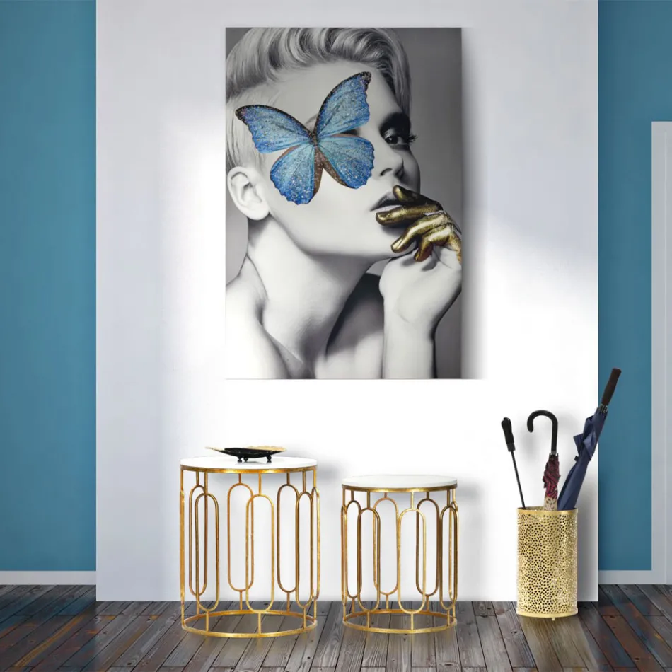 Tables Basses en Fer Doré et Résine Effet Marbre 2 Pièces - Pietro Viadurini