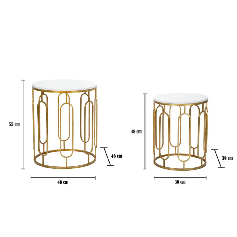Tables Basses en Fer Doré et Résine Effet Marbre 2 Pièces - Pietro Viadurini