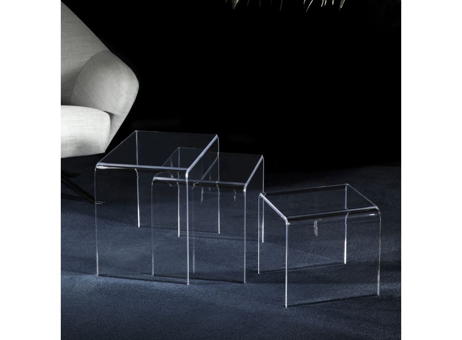 Tables Basses de Salon en Cristal Acrylique Minimal Transparent 3 Pièces - Cecco Viadurini