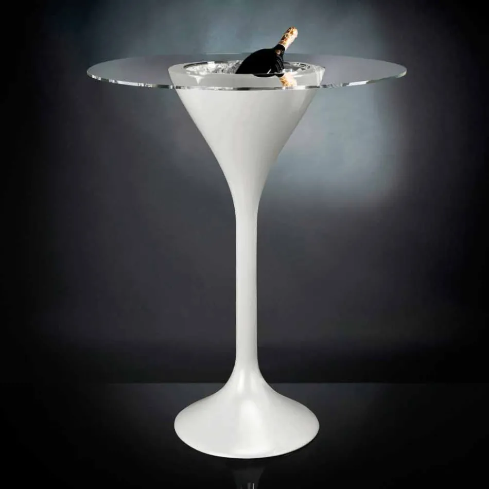 Table basse haute en verre et polyéthylène avec porte-bouteille Made in Italy - Cracovie Viadurini