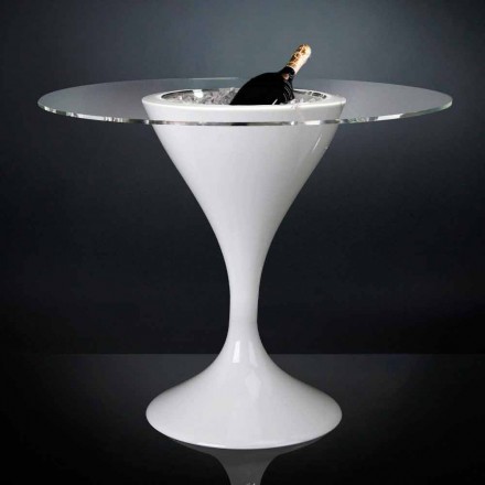 Table basse haute en verre et polyéthylène avec porte-bouteille Made in Italy - Cracovie Viadurini