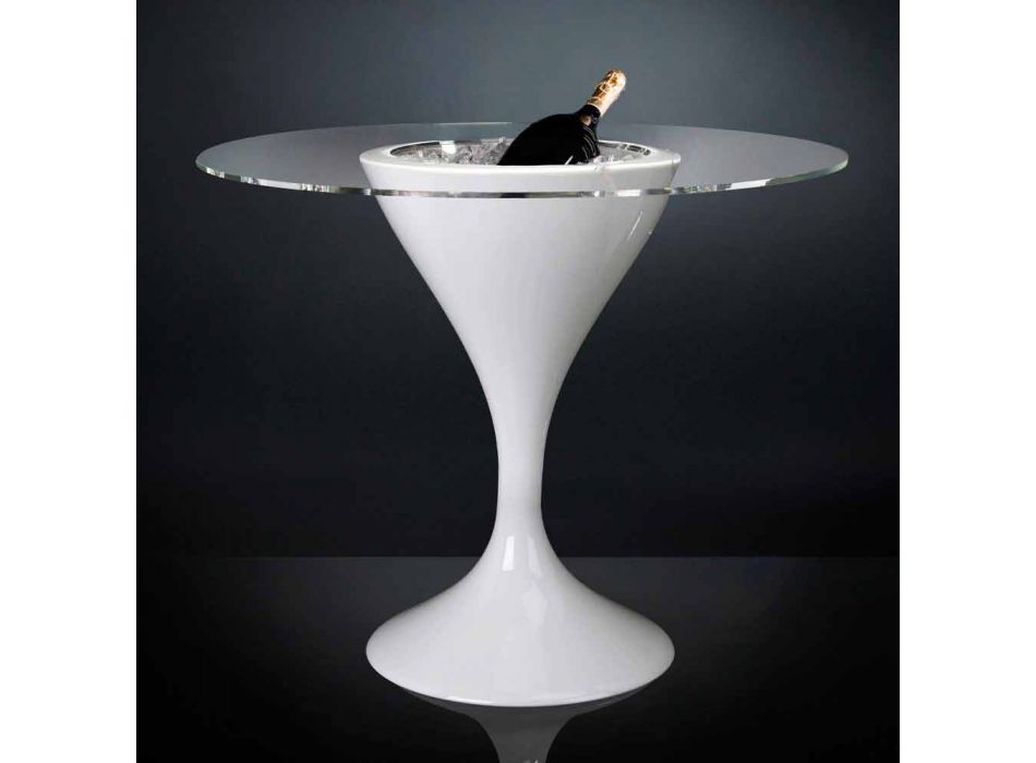 Table basse haute en verre et polyéthylène avec porte-bouteille Made in Italy - Cracovie Viadurini