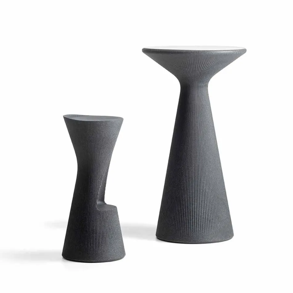 Table basse d'extérieur haute ronde en polyéthylène et HPL Made in Italy - Desmond Viadurini