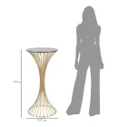 Table Basse Ronde Haute en Fer Doré avec Sphères et Plateau en Verre Fumé - Dexter Viadurini