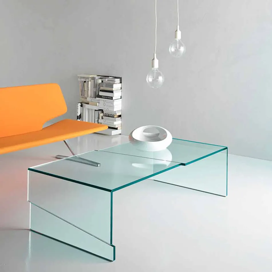 Table Basse de Salon en Verre Transparent Cantilever - Discount Viadurini