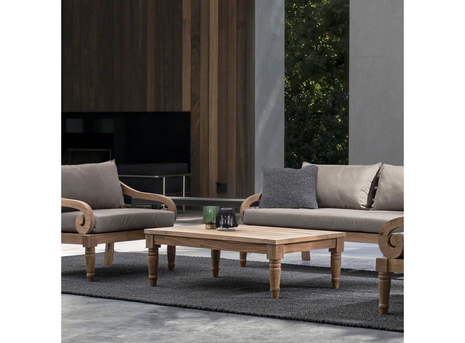 Table basse d'extérieur en bois de teck avec finition rustique, Homemotion - Ronak Viadurini