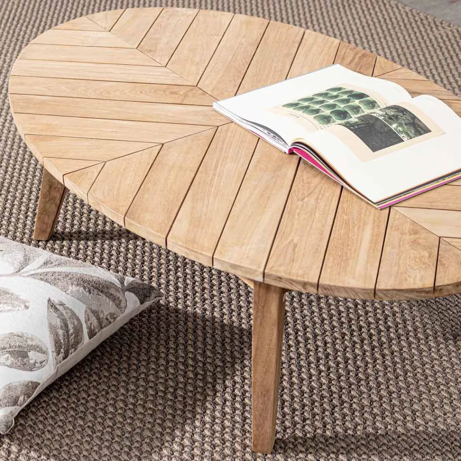 Table basse d'extérieur en teck avec plateau ovale, Homemotion - Ricardo Viadurini