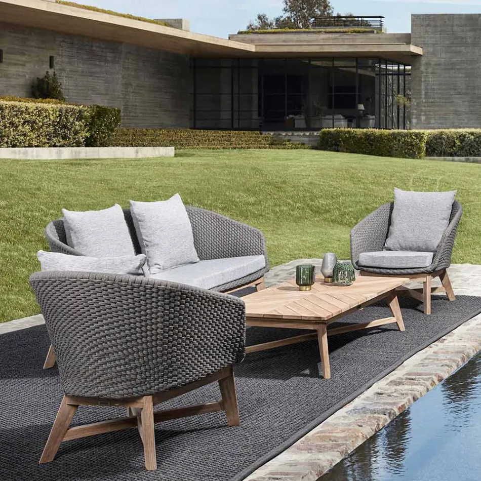 Table basse d'extérieur rectangulaire en bois de teck, Homemotion - Stuart Viadurini