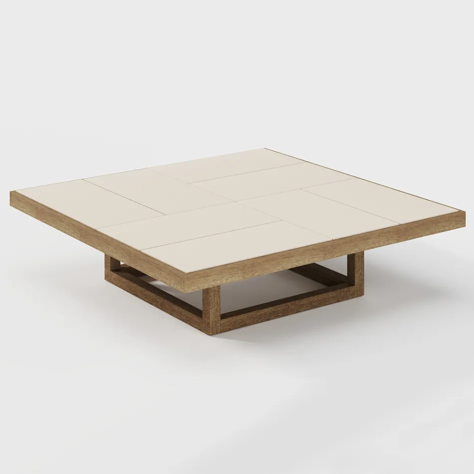 Table basse de jardin avec plateau en dalles de grès Made in Italy - Bresson Viadurini
