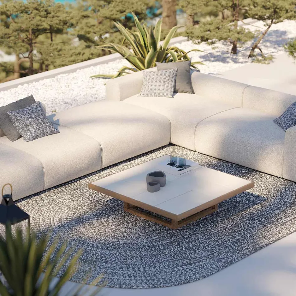 Table basse de jardin avec plateau en dalles de grès Made in Italy - Bresson Viadurini