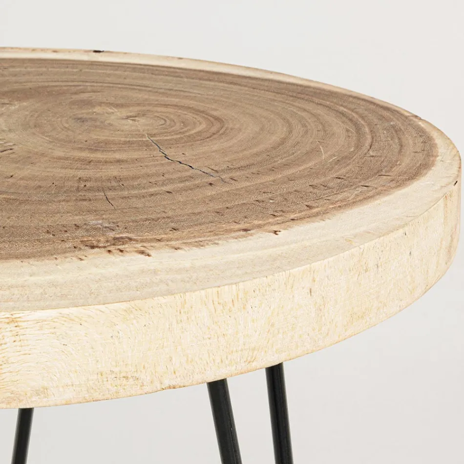 Table Basse de Salon en Aluminium et Plateau en Bois Naturel - Crotone Viadurini