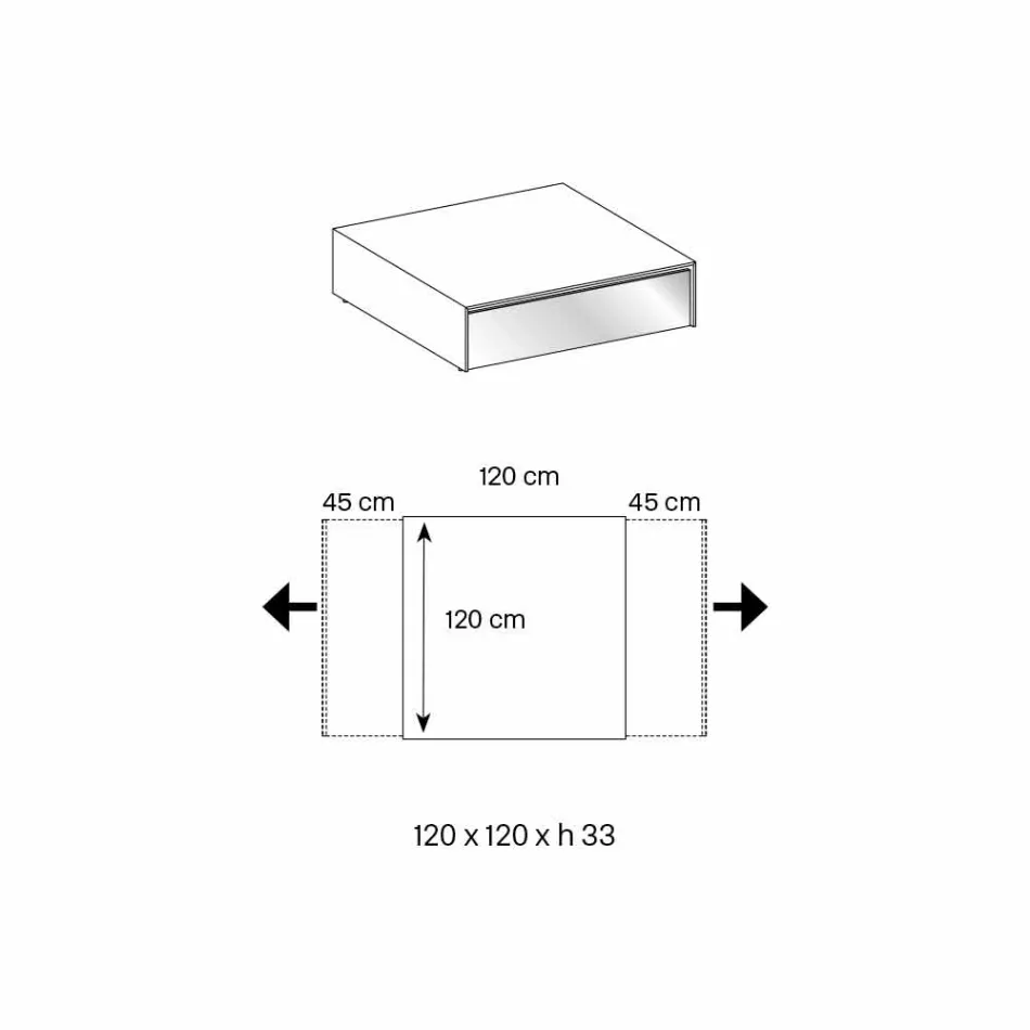 Table basse de salon en verre fumé et tiroirs en bois 3 tailles - Mantra Viadurini