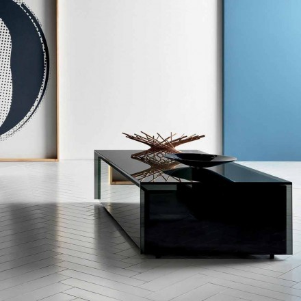Table basse de salon en verre fumé et tiroirs en bois 3 tailles - Mantra Viadurini