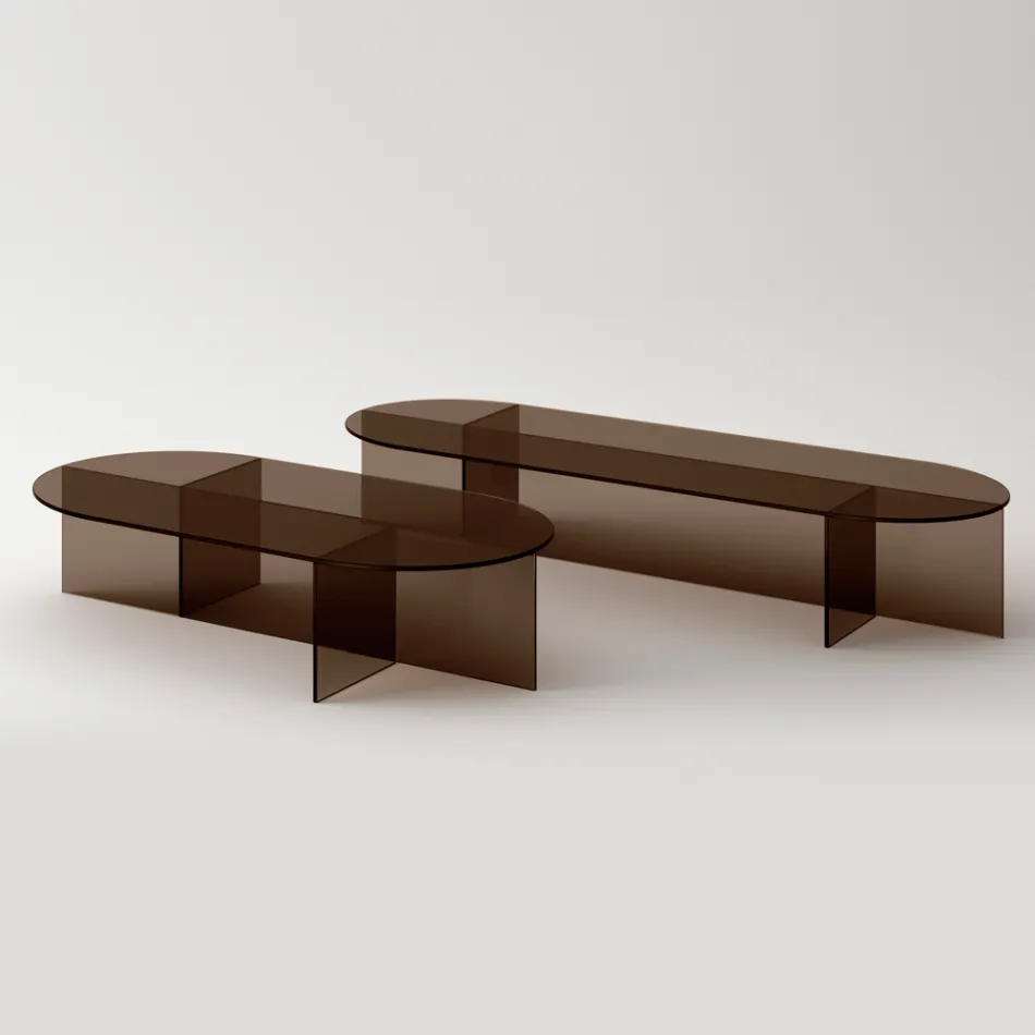 Table basse Laris en verre bronze au design raffiné, fabriquée en Italie Viadurini