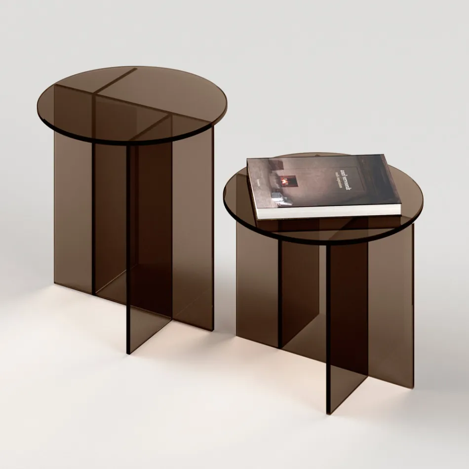 Table basse Laris en verre bronze au design raffiné, fabriquée en Italie Viadurini