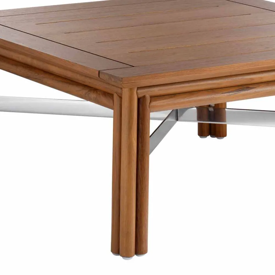 Table basse carrée basse pour salon extérieur en bois naturel ou noir - Suzana Viadurini