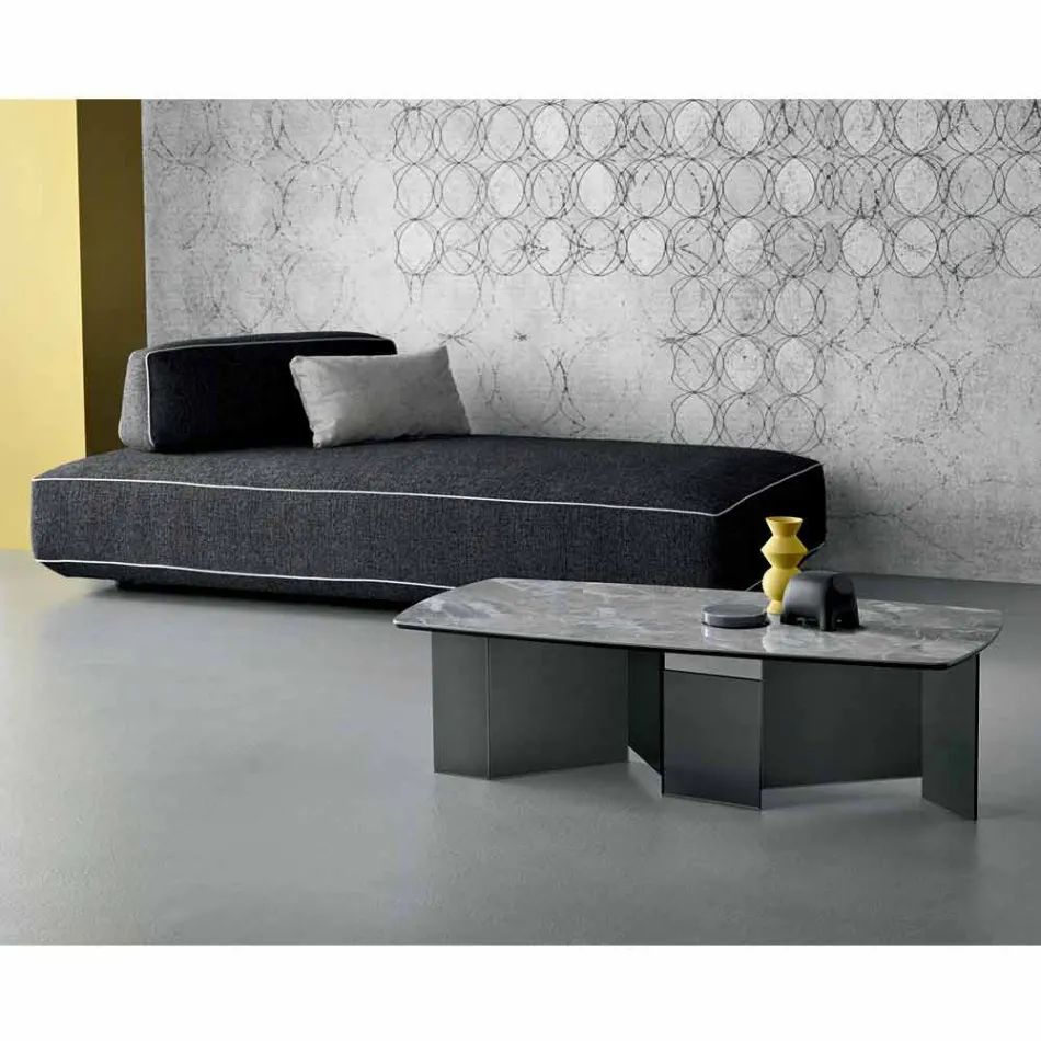 Table Basse Salon Plateau Céramique et Pieds Verre Fumé 3 Tailles - Aléatoire Viadurini