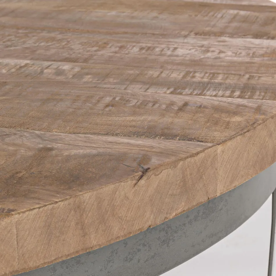 Table basse ronde de salon en manguier et acier - Moncheri Viadurini