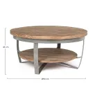 Table basse ronde de salon en manguier et acier - Moncheri Viadurini