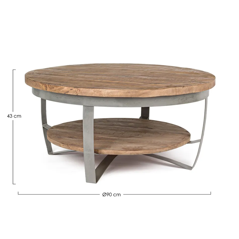 Table basse ronde de salon en manguier et acier - Moncheri Viadurini
