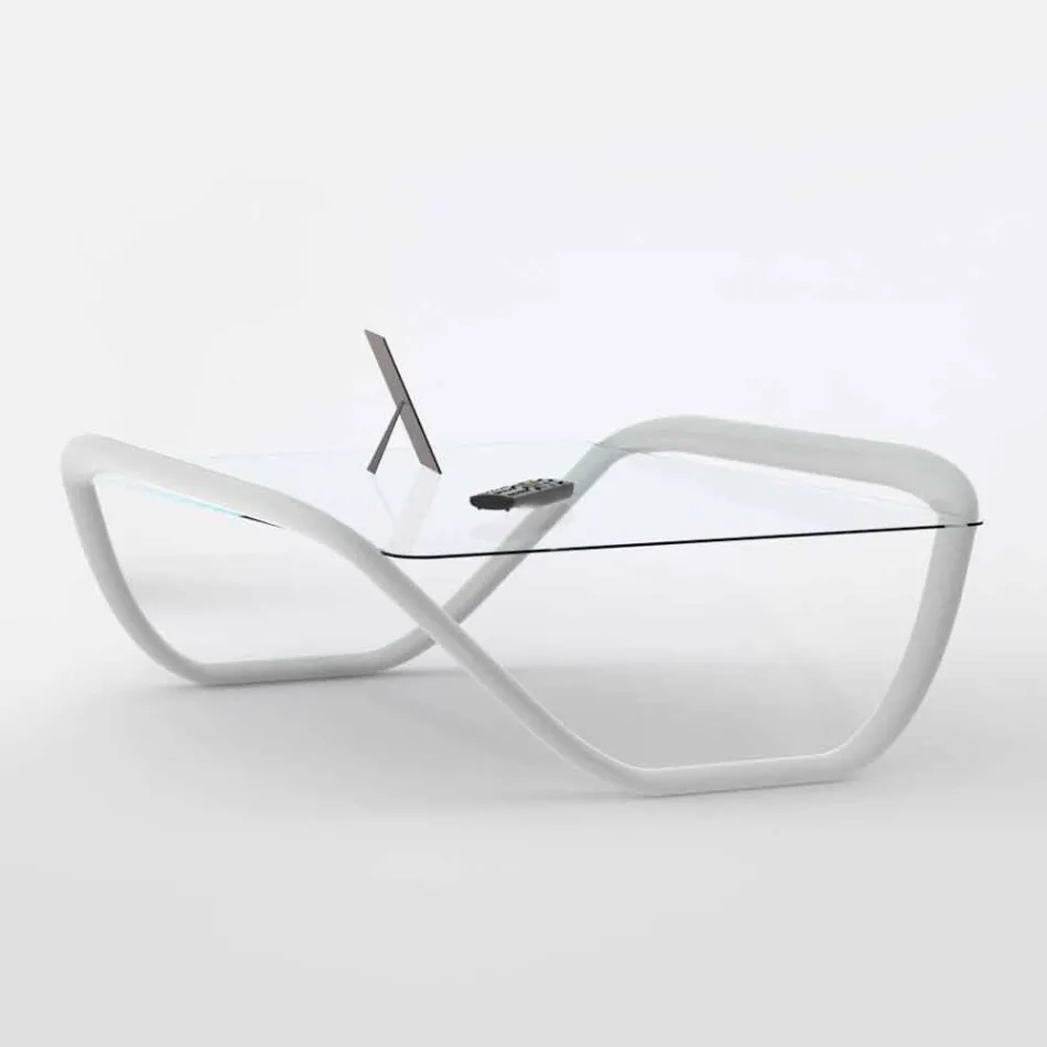 Table blanc design moderne en verre et Adamantx® Continuum Viadurini