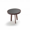 Table basse cocktail dessus en cuir noir design, diamètre 60cm, Selmo