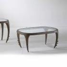 Table basse en bois et des cocktails conception en cuir, l.97xp.68 cm, Cecilia Viadurini
