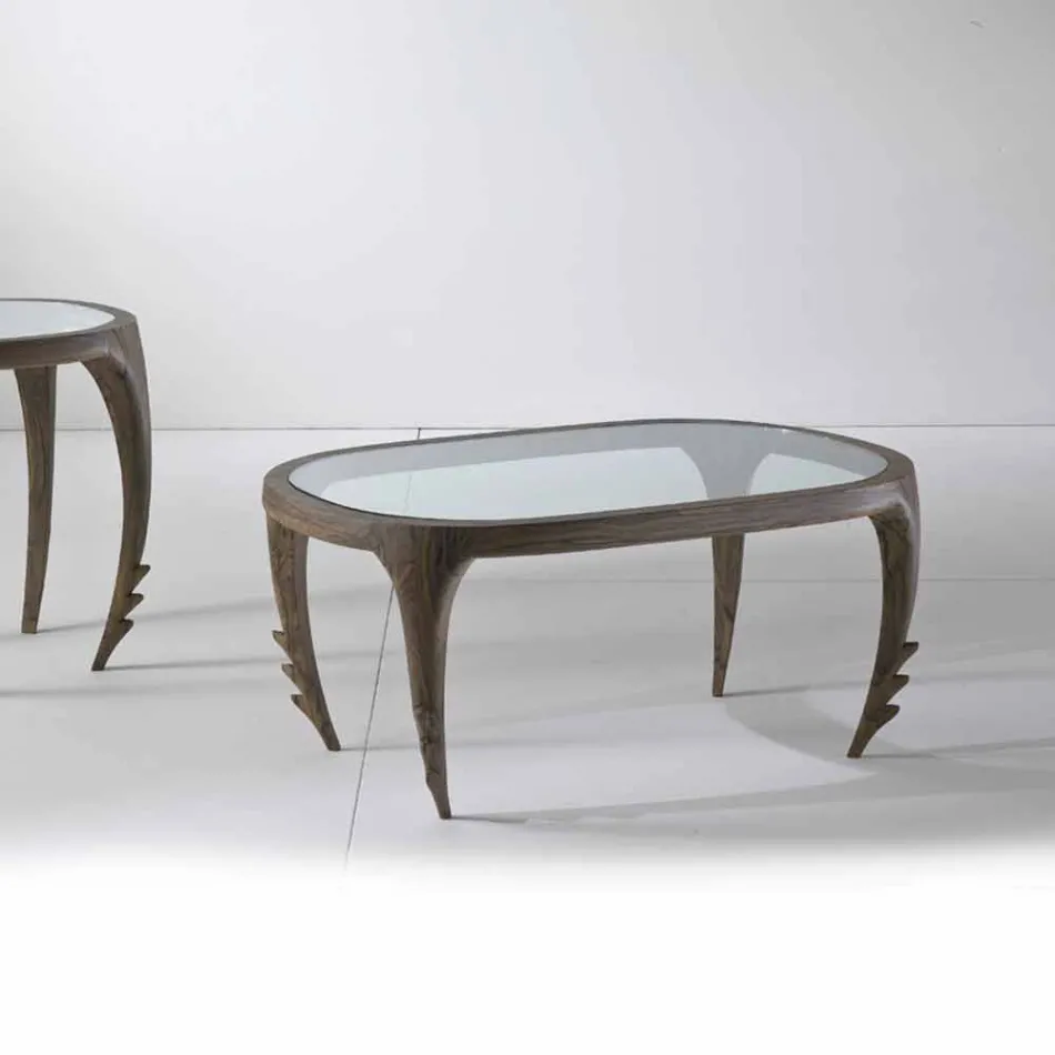 Table basse en bois et des cocktails conception en cuir, l.97xp.68 cm, Cecilia Viadurini
