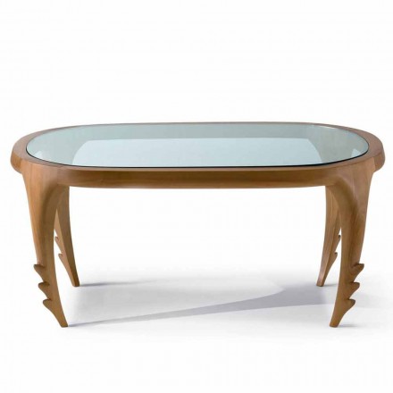 Table basse en bois et des cocktails conception en cuir, l.97xp.68 cm, Cecilia Viadurini