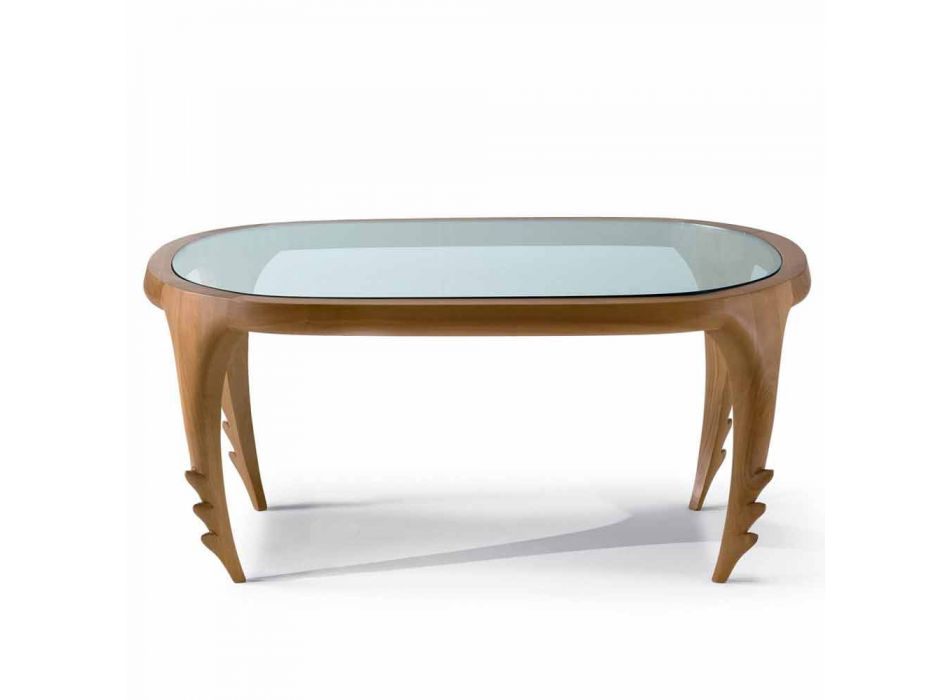 Table basse en bois et des cocktails conception en cuir, l.97xp.68 cm, Cecilia Viadurini