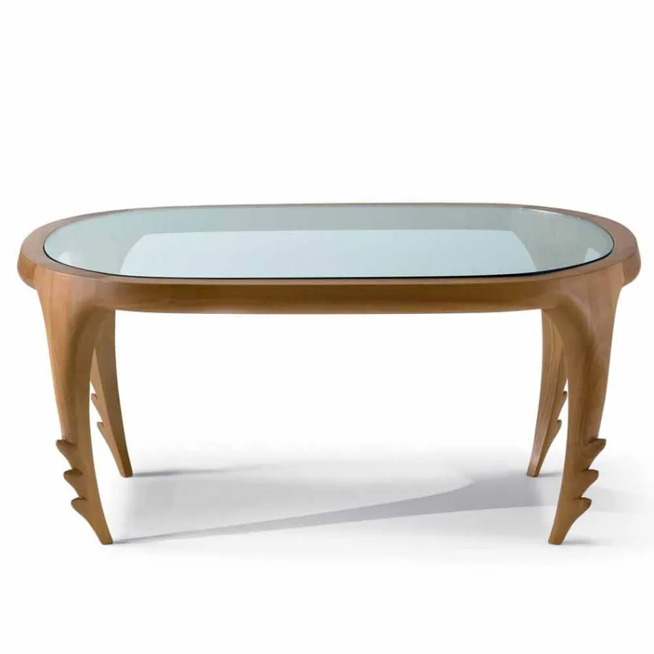 Table basse en bois et des cocktails conception en cuir, l.97xp.68 cm, Cecilia Viadurini