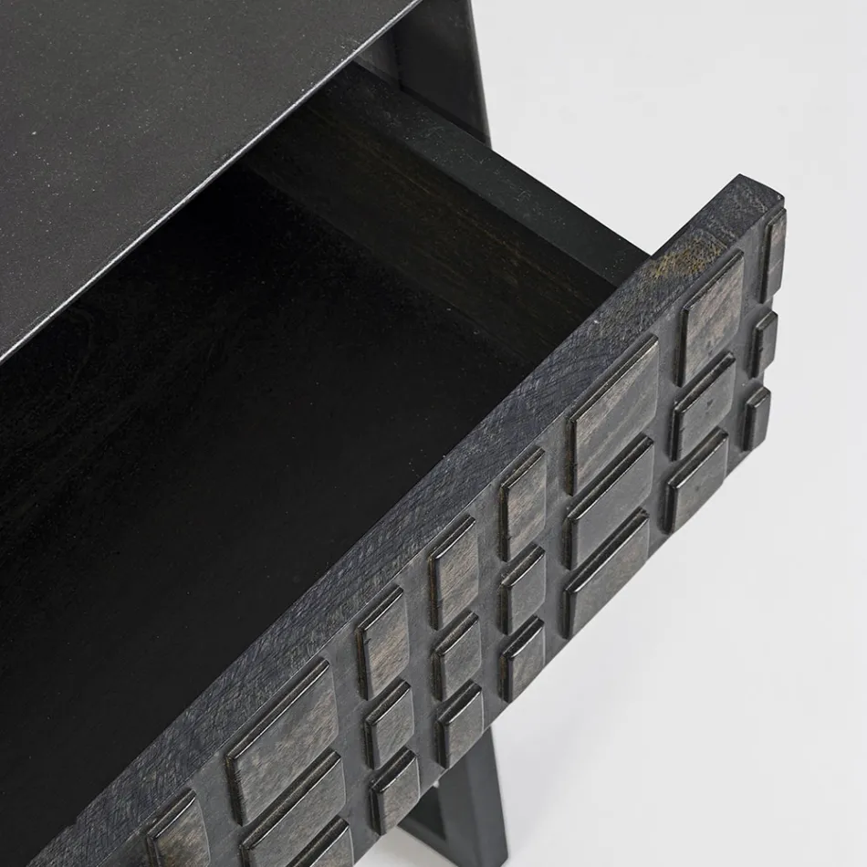 Table de Chevet en Acier et Bois de Manguier de Design Ethnique - Mireo Viadurini