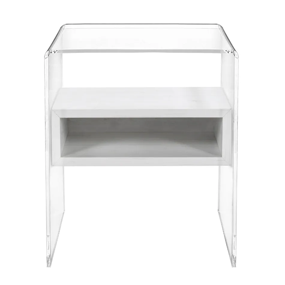 Table de Chevet Recyclable en Plexiglas Transparent et Bois - Pascoli Viadurini