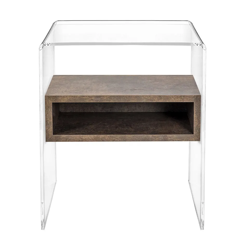 Table de Chevet Recyclable en Plexiglas Transparent et Bois - Pascoli Viadurini