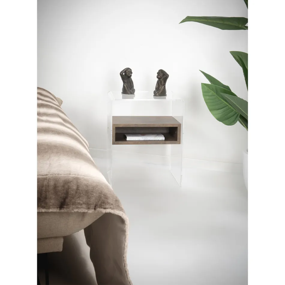 Table de Chevet Recyclable en Plexiglas Transparent et Bois - Pascoli Viadurini