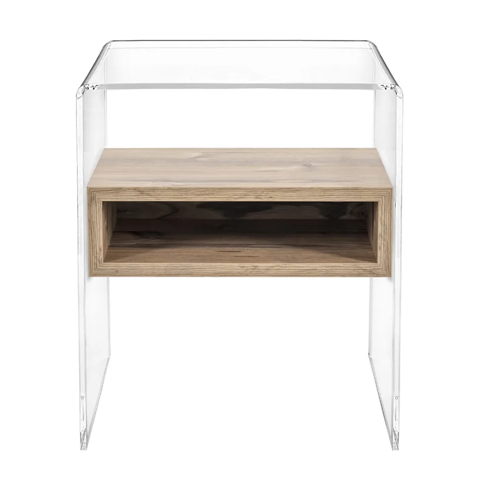 Table de Chevet Recyclable en Plexiglas Transparent et Bois - Pascoli Viadurini