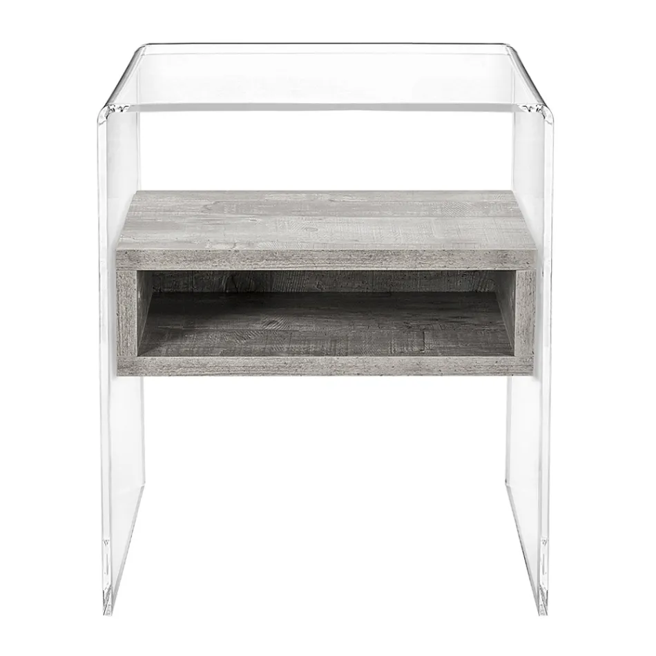 Table de Chevet Recyclable en Plexiglas Transparent et Bois - Pascoli Viadurini