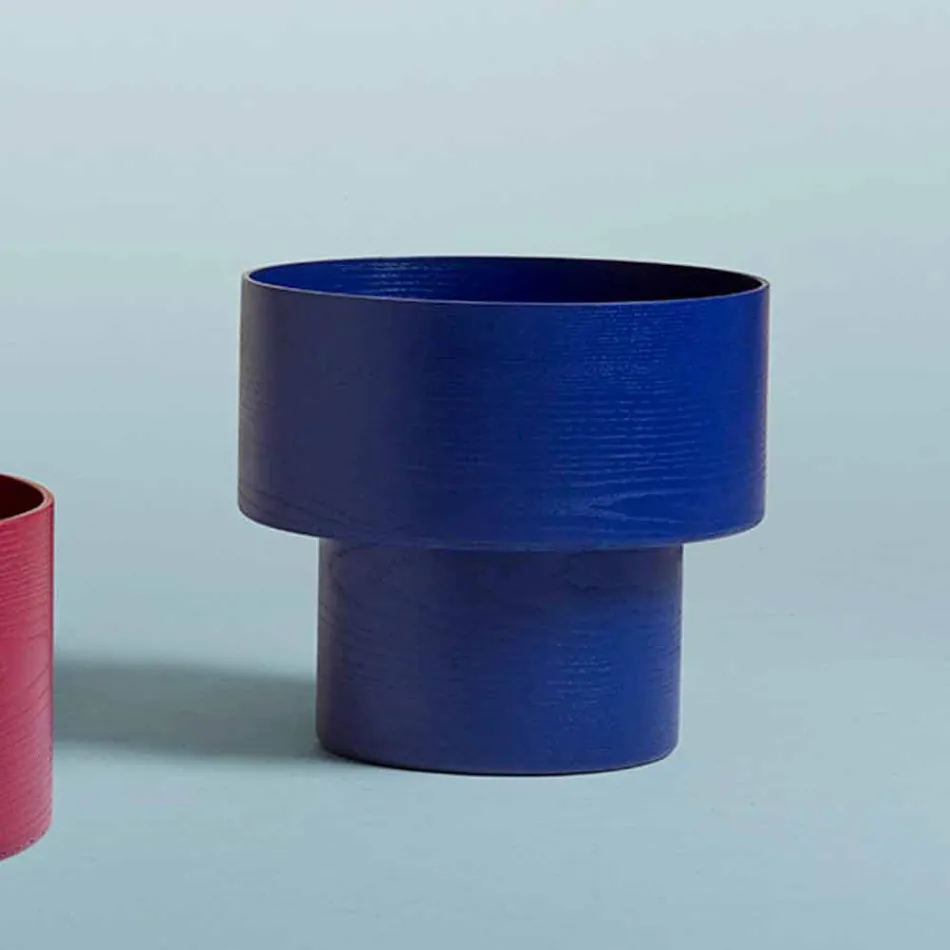 Table de chevet ronde de design moderne en bois bordeaux ou bleu - Vinnie Viadurini