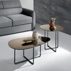 Table basse avec piètement en métal, miroir et plateau en céramique effet marbre - Gisella Viadurini