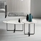 Table basse avec piètement en métal, miroir et plateau en céramique effet marbre - Gisella Viadurini