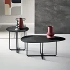 Table basse avec piètement en métal, miroir et plateau en céramique effet marbre - Gisella Viadurini