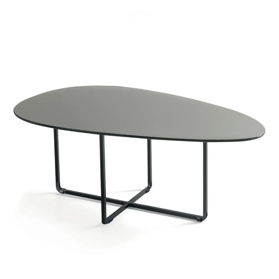 Table basse avec piètement en métal, miroir et plateau en céramique effet marbre - Gisella Viadurini