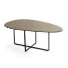 Table basse avec piètement en métal, miroir et plateau en céramique effet marbre - Gisella Viadurini