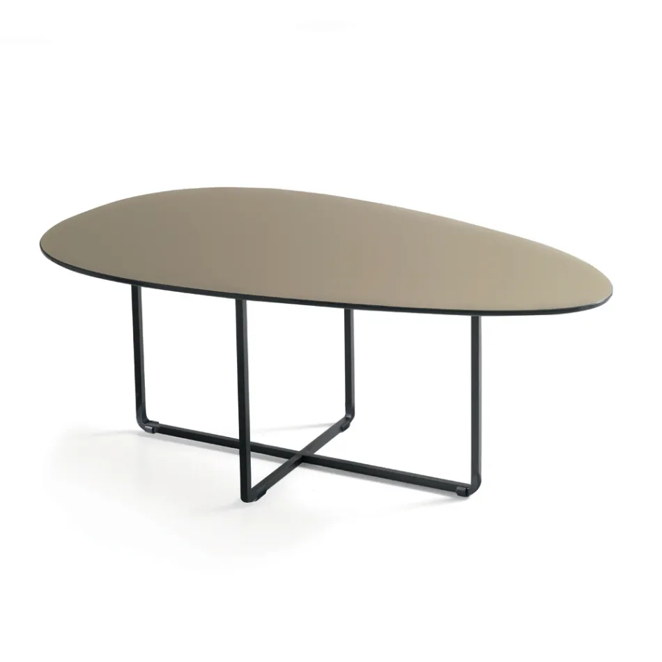 Table basse avec piètement en métal, miroir et plateau en céramique effet marbre - Gisella Viadurini