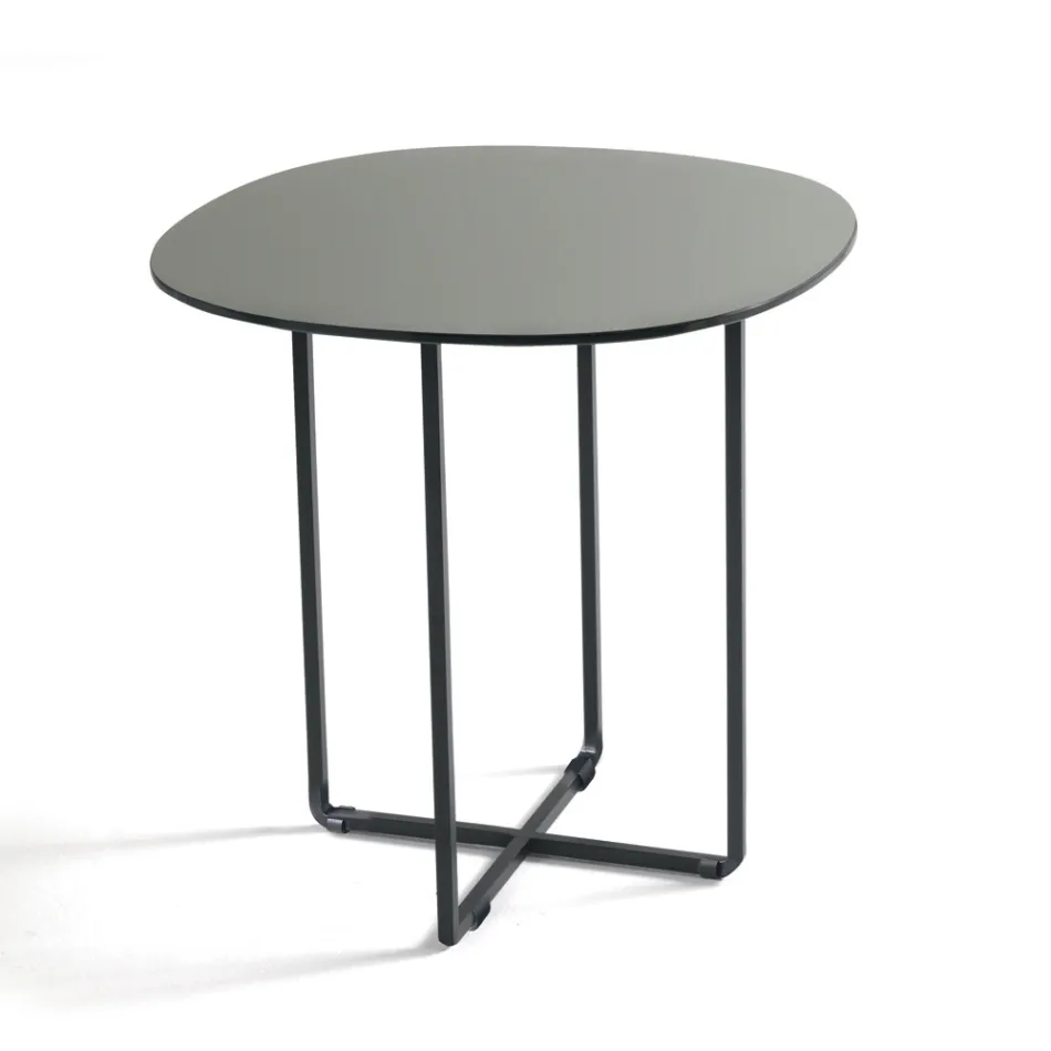 Table basse avec piètement en métal, miroir et plateau en céramique effet marbre - Gisella Viadurini