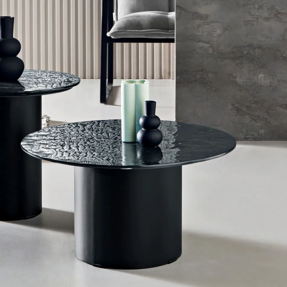 Table basse avec piètement en métal et plateau en miroir ou en verre de Ø60 cm - Flaminia Viadurini